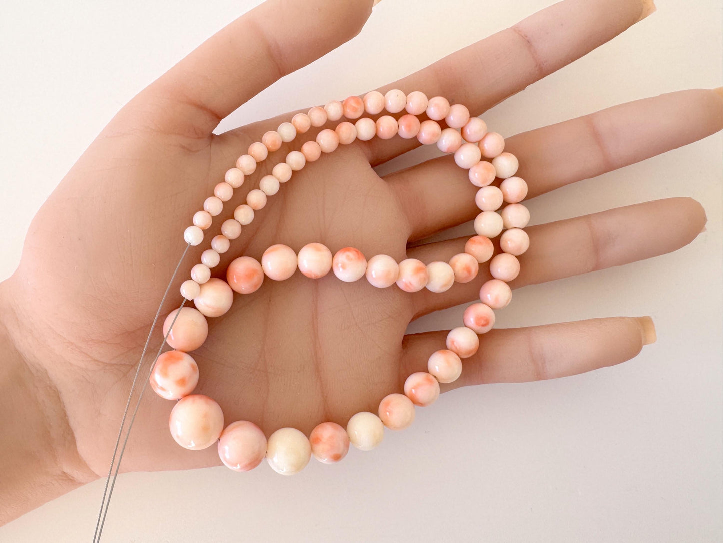 Natural Coral Strand Beads – Deep Sea Round Coral 4-11.4mm Pink White Orange, 41cm