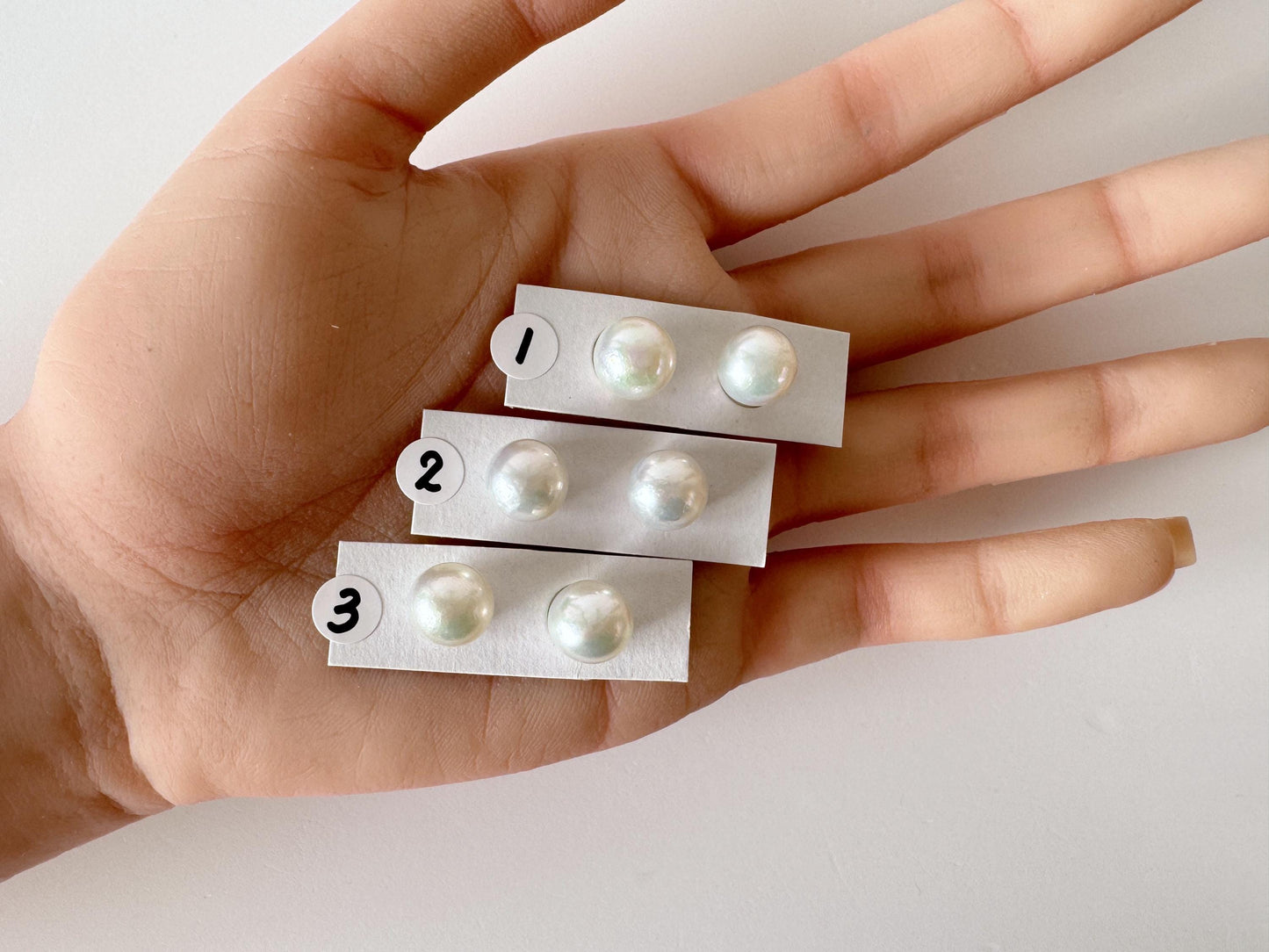 9.5mm Japanese Akoya Pearl Pair: Natural Light Blue Color, Half-Drilled