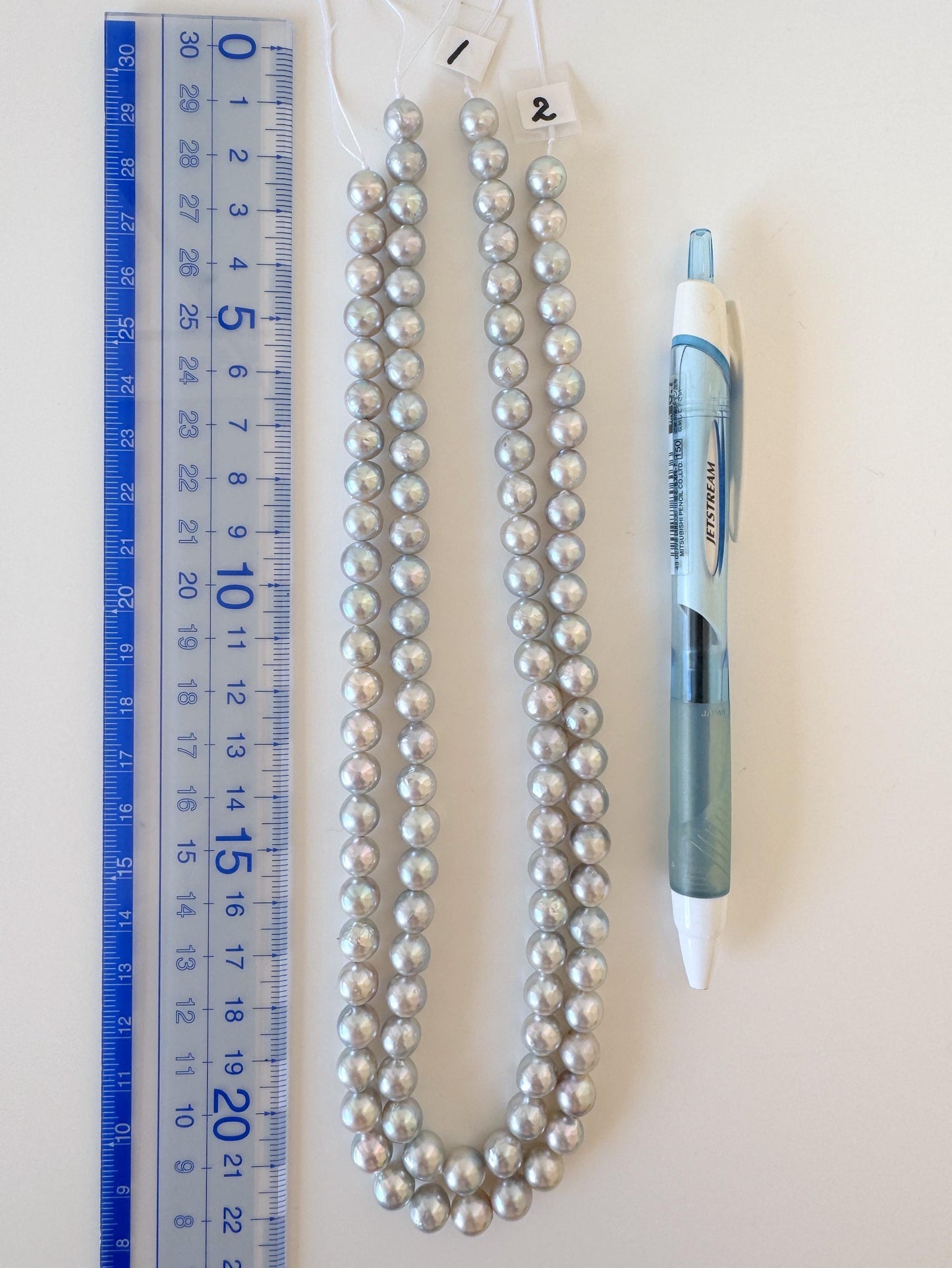 Akoya Pearl Strand - 7.5-8mm Japanese Cultured Pearls, Natural Blue Silver, 40cm