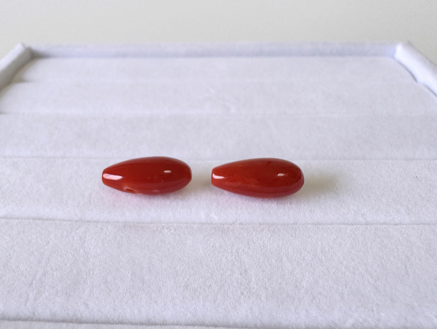 Japanese Red Coral | Small Drop Pair | Drilled Top Hole | Natural Aka Coral Jewelry Supplies