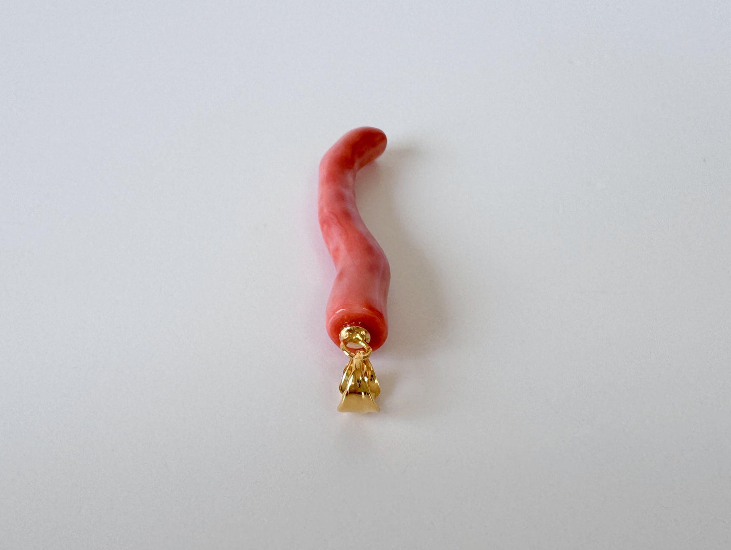 Momo Coral Branch Pendant: Natural  Orange Japanese Coral (39mm, Silver Gold-Plated Bail, Authentic Jewelry)