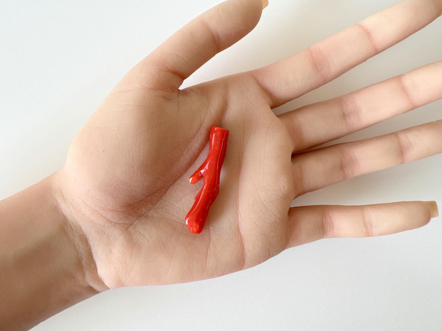 Japanese red(Aka) coral branch, 40mm, Hole on top, Natural red color coral for jewelry making
