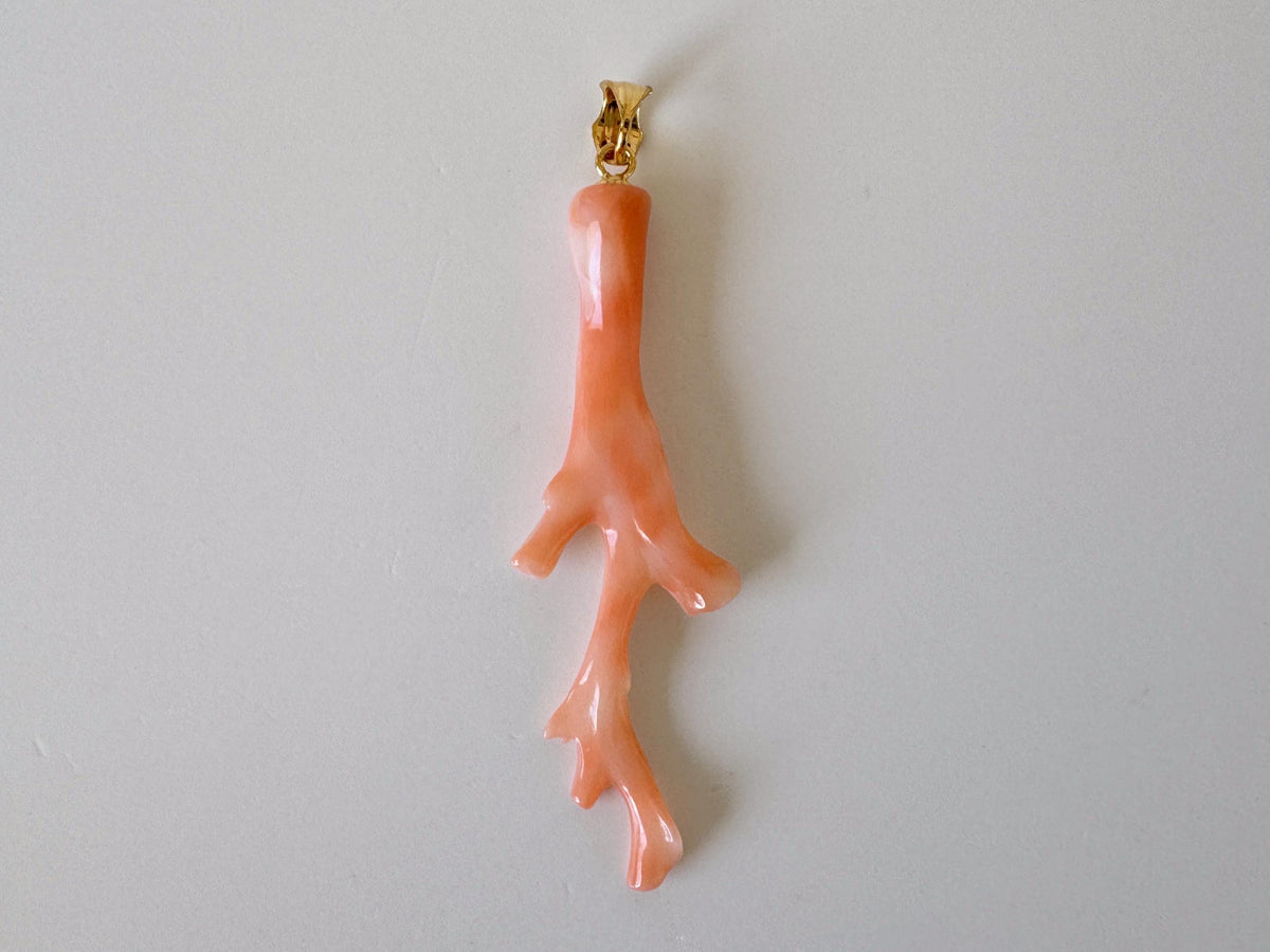 Coral Branch Pendant: Natural Pink Deep Sea Coral, Gold-Plated Silver Bail | 52mm, Jewelry, Unique Organic Design
