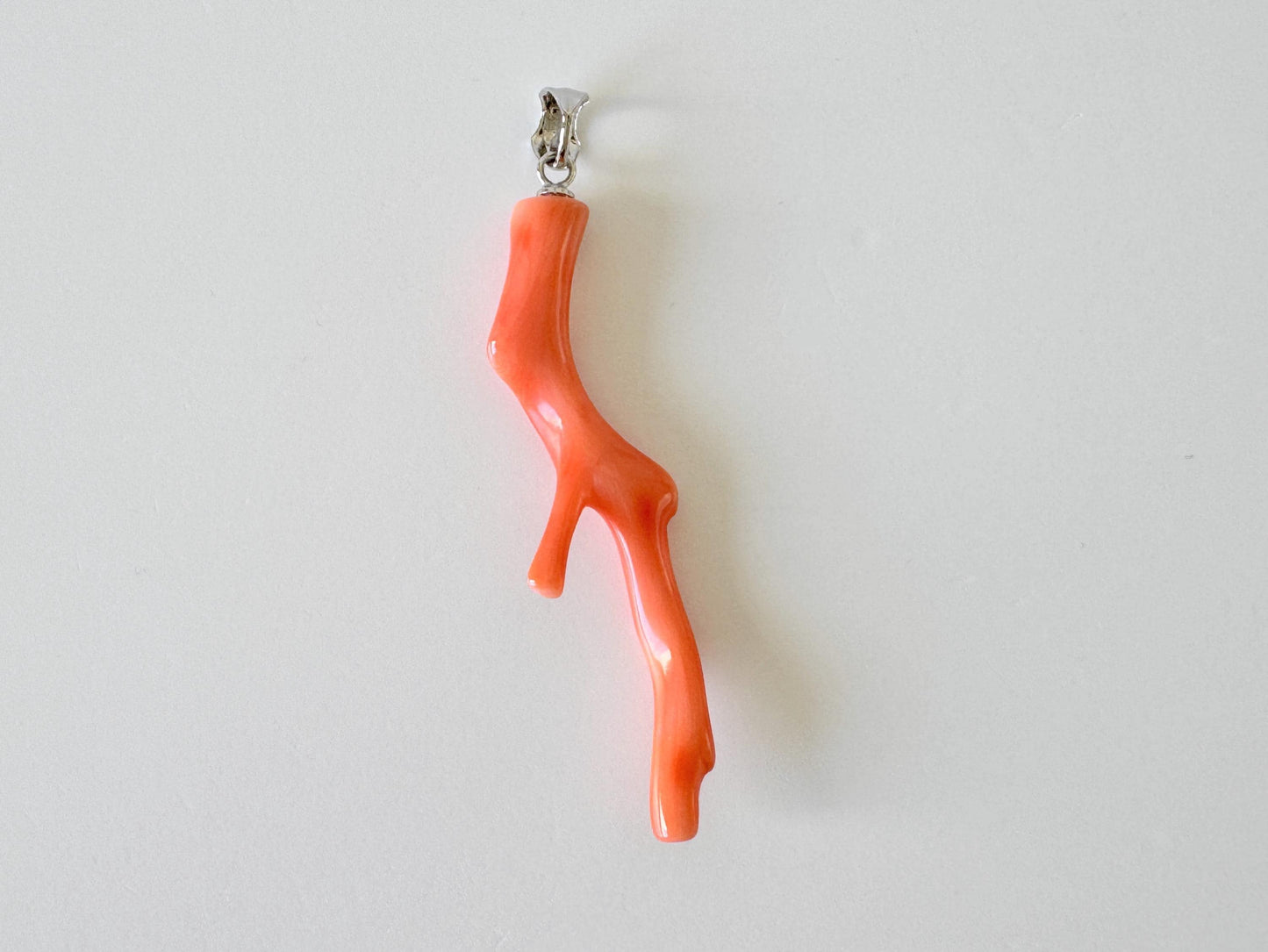 Coral Branch Pendant Natural Deep Sea Coral: Orange Pink Coral Jewelry Accent, Silver Bail (50mm Length, Lightweight Design)