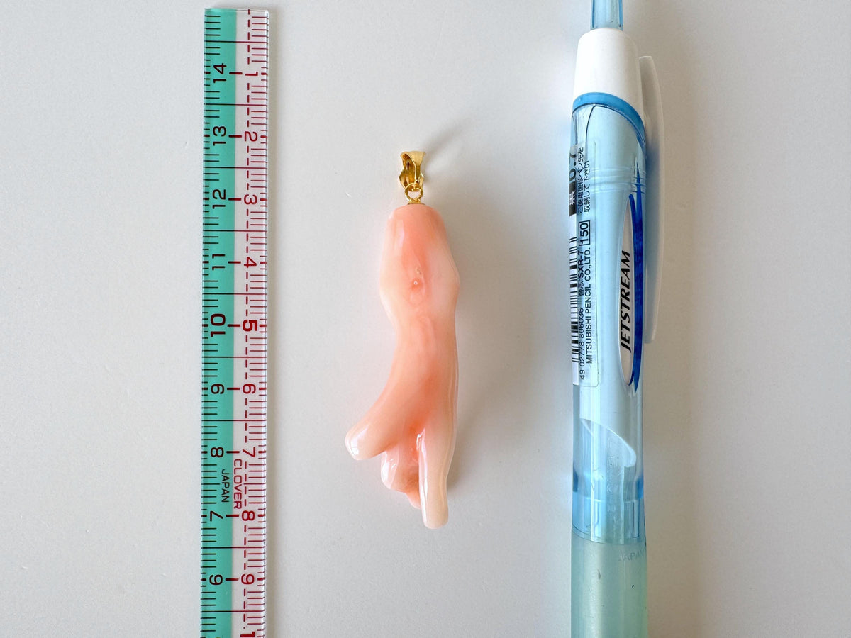 Coral Branch Pendant: Natural Pink Orange Deep Sea Coral - Gold-Plated Silver Bail, 48mm Length