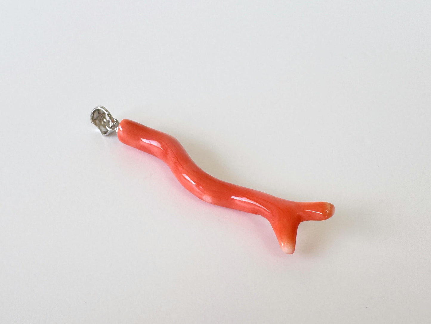 Momo Coral Branch Pendant: Natural Japanese Orange Coral, Sea Inspired Design (44mm, Silver Rhodium Bail)
