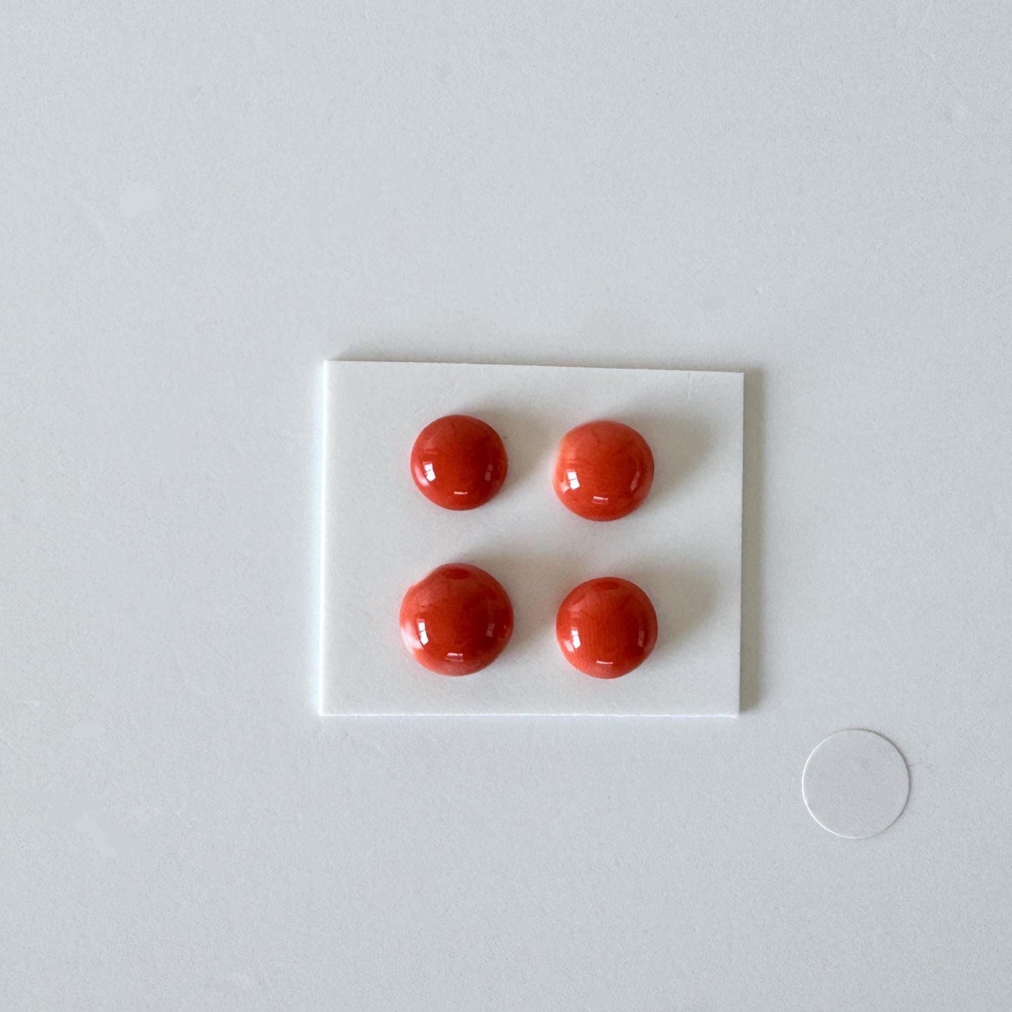 Momo Coral Round Cabochon Set of 4 Pcs, Japanese Orange Coral Loose | Natural Undyed | 7-8.2mm Half-Drilled Flat-Back Jewelry Supplies