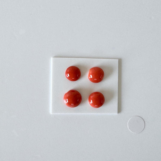 Momo Coral Round Cabochon Set of 4 Pcs, Japanese Orange Coral Loose | Natural Undyed | 7-8.2mm Half-Drilled Flat-Back Jewelry Supplies