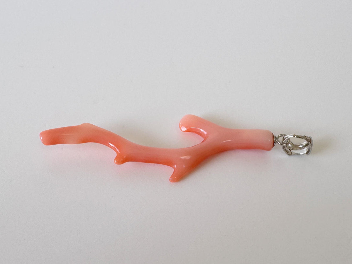 Coral Branch Pendant Natural Deep Sea Coral: Pink Orange Coral Jewelry Accent, Silver Bail (47mm Length, Lightweight Design)