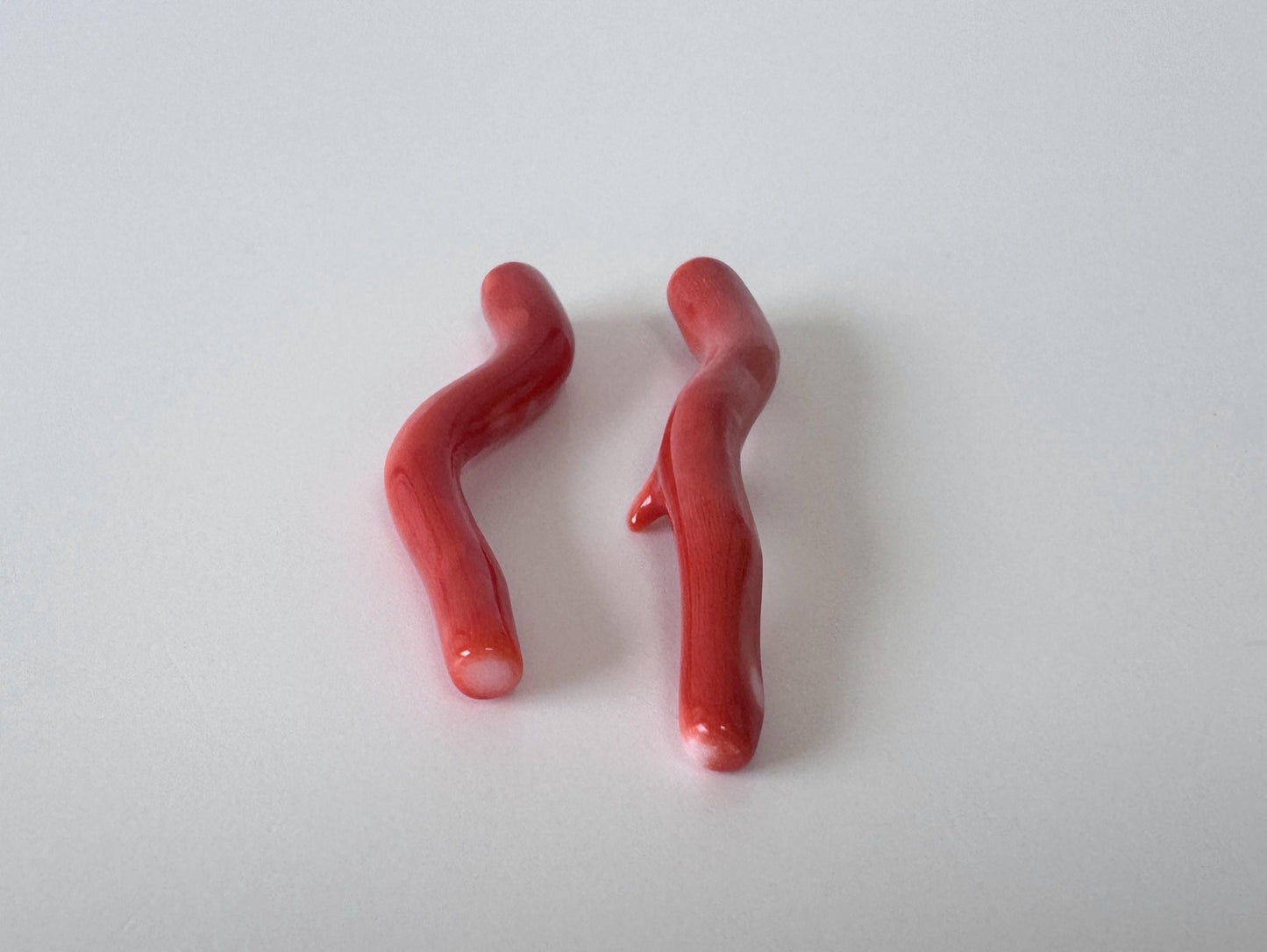 Momo Coral Branches: Natural Japanese Orange Vermilion Set, 37-41mm, Hole On Top | Precious Gemstones, Jewelry Supplies, Set of 2 Pieces