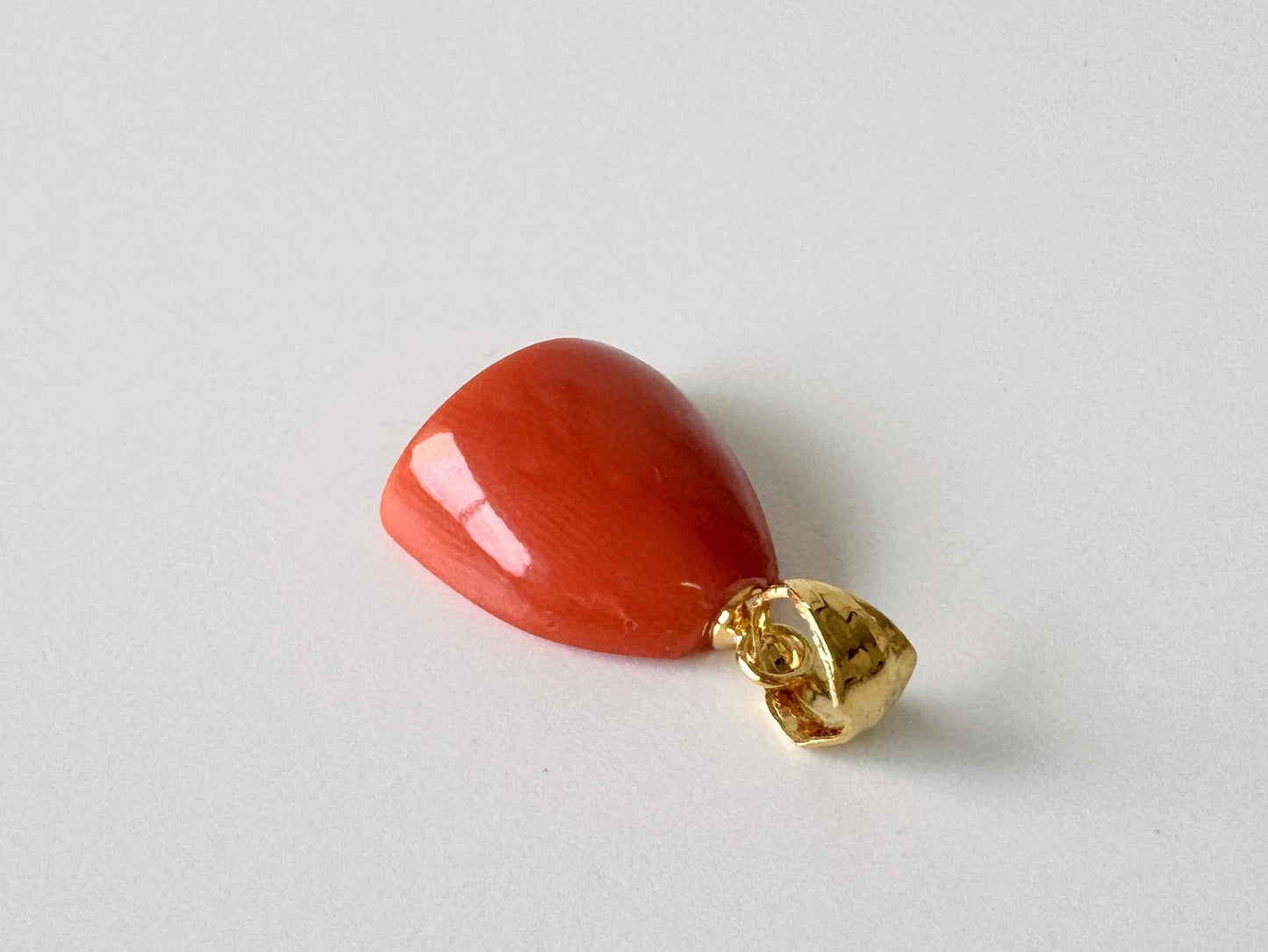 Orange Momo Coral Pendant - Natural Unique Shape Coral Jewelry - Silver Bail (Gold-Plated), Genuine Material, 13.4x13.7mm