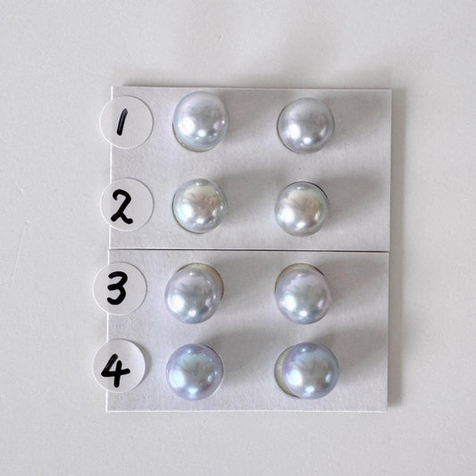 Japanese Blue/Silver (Treated) Akoya Pearl 8-8.5mm, Half-Drilled loose, Price per pair, Salt water pearl