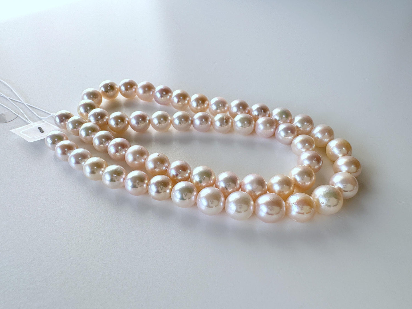 6.9-7.9mm Japanese White Akoya Pearl Beads, Genuine Akoya Pearl, Full Strand, 40.5-41cm , 16", Cultured Salt water pearl