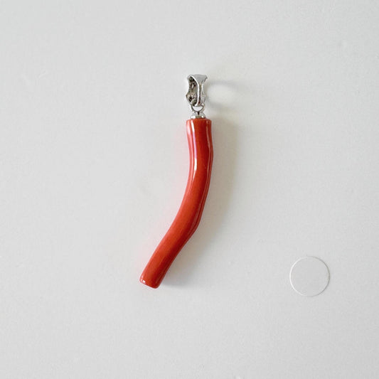 Momo Coral Branch Pendant - Japanese Coral Jewelry - Vermilion Orange, 34mm, Rhodium Silver Bail
