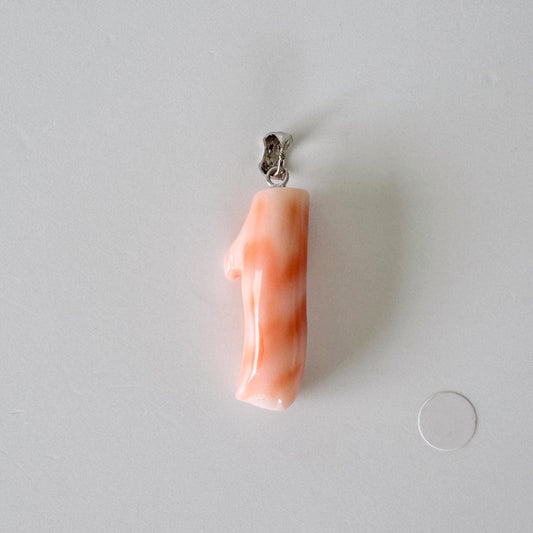 Coral Branch Pendant Natural, Pink Orange  Deep Sea Coral (27mm Length, Rhodium-Plated Silver Bail, Real Organic Jewelry)