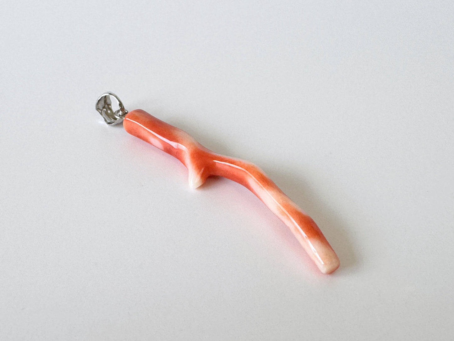 Momo Coral Branch Pendant Natural, Japanese Orange Coral (45mm Length, Rhodium-Plated Silver Bail, Unique Jewelry)