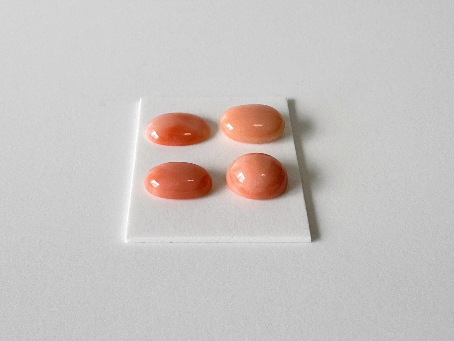 Natural Coral Loose, Deep Sea Oval Cabochon | Pink-Orange | Four Piece Set | Jewelry Making | 8.9-10.3 X 5.9-7.4mm