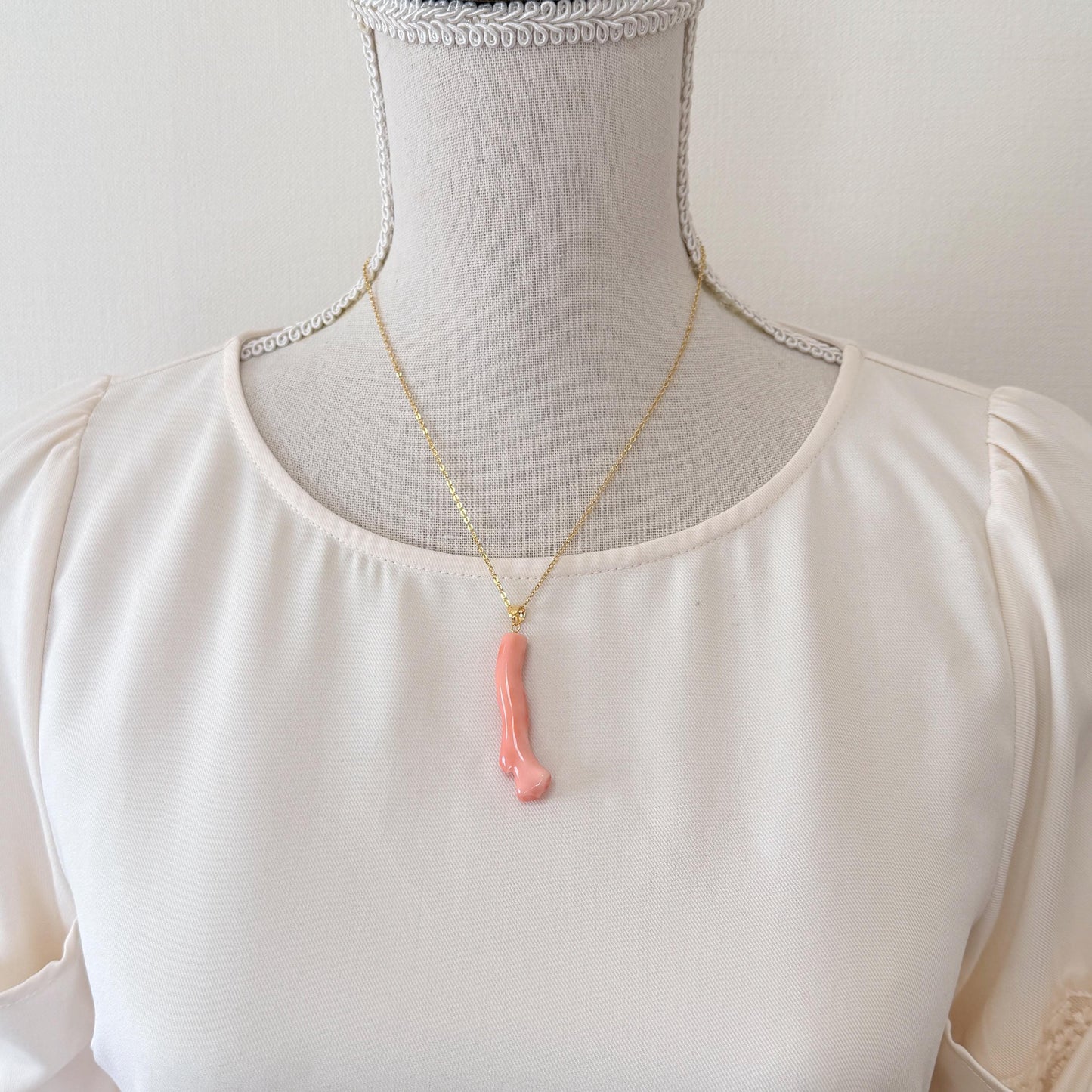 Coral Branch Pendant: Natural Pink Deep Sea Coral, Gold-Plated Silver Bail | 46mm, Jewelry, Unique Organic Design