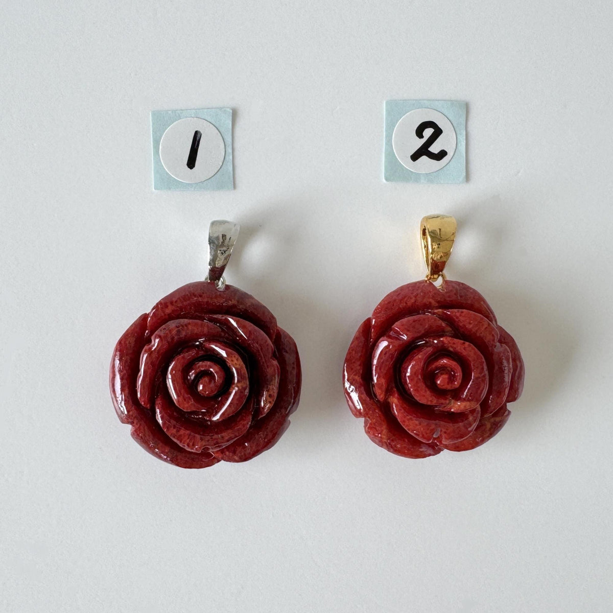 Sponge Coral Rose Pendant, Dark Red, 20mm (Brass Bail)