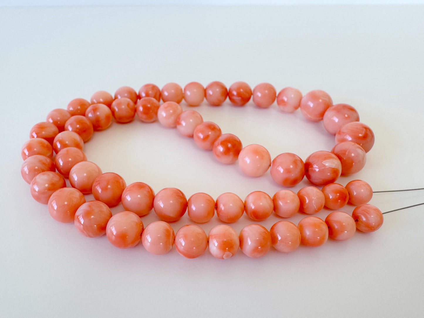 Natural Coral Strand: Deep Sea Coral Orange Pink Round Beads - Genuine Gemstone, 6.7-11.2mm, 45cm Jewelry Supply
