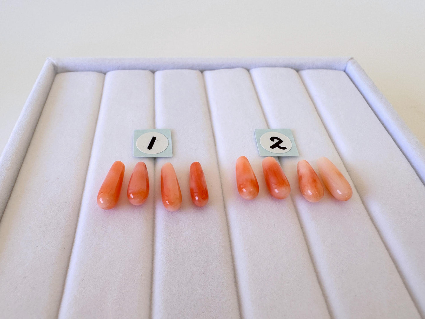 Natural Deep Sea Coral Drop Loose, Pink Orange, Jewelry Making, 4 Pcs set, Hole on Top