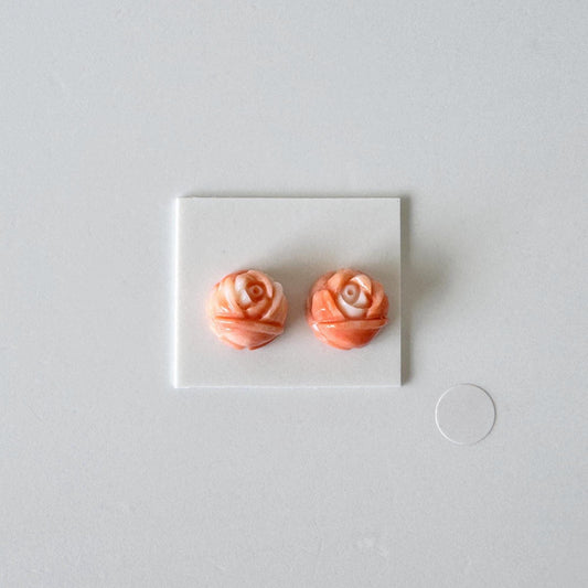 Momo Coral Rose, Japanese Orange Loose Pair | Natural Undyed | 10.5mm Half-Drilled Flat-Back Jewelry Supplies