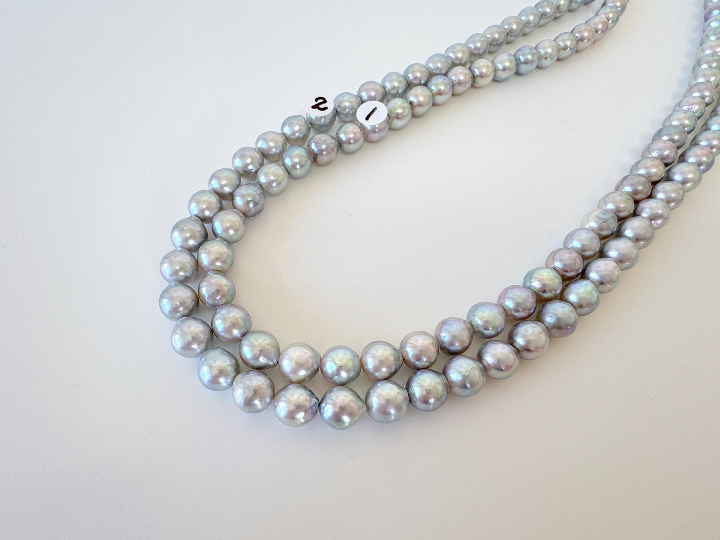 7.5-8mm Natural Blue Akoya Pearl Strand: Japanese Saltwater Pearls
