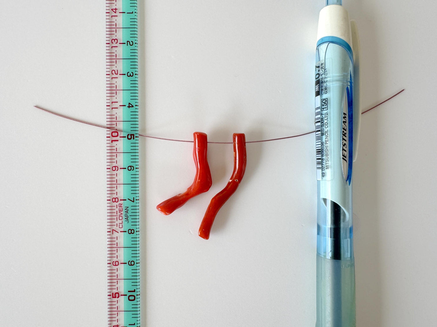 Japanese red(Aka) coral branch set for 2pcs, 28-35mm, side full hole, natural red color coral for jewelry making