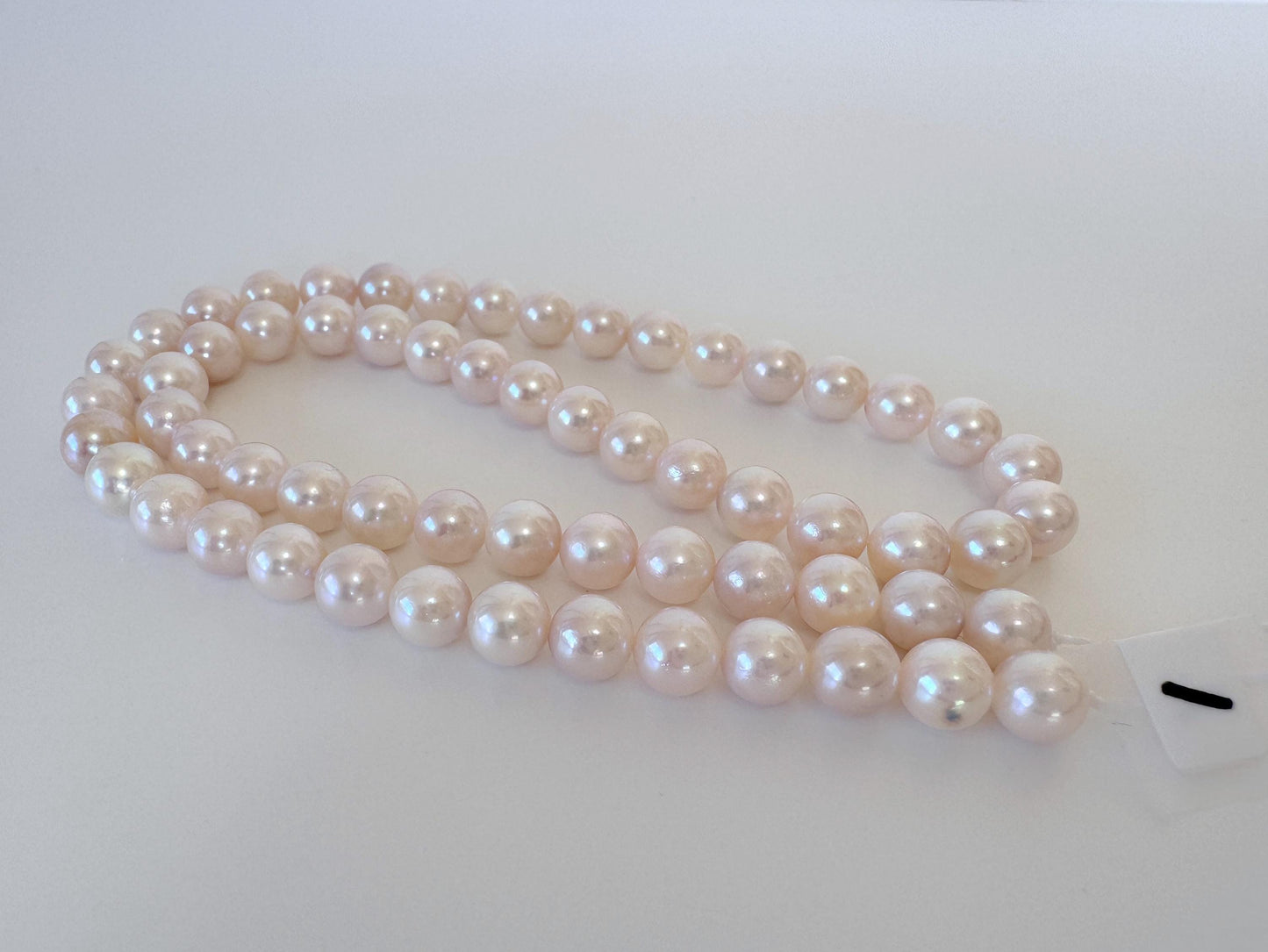 Japanese Akoya Pearl Strand: 6.5-7mm White Pink Cultured Saltwater Pearls, Full Strand | Genuine Beads, Craft Supplies | 40cm Length