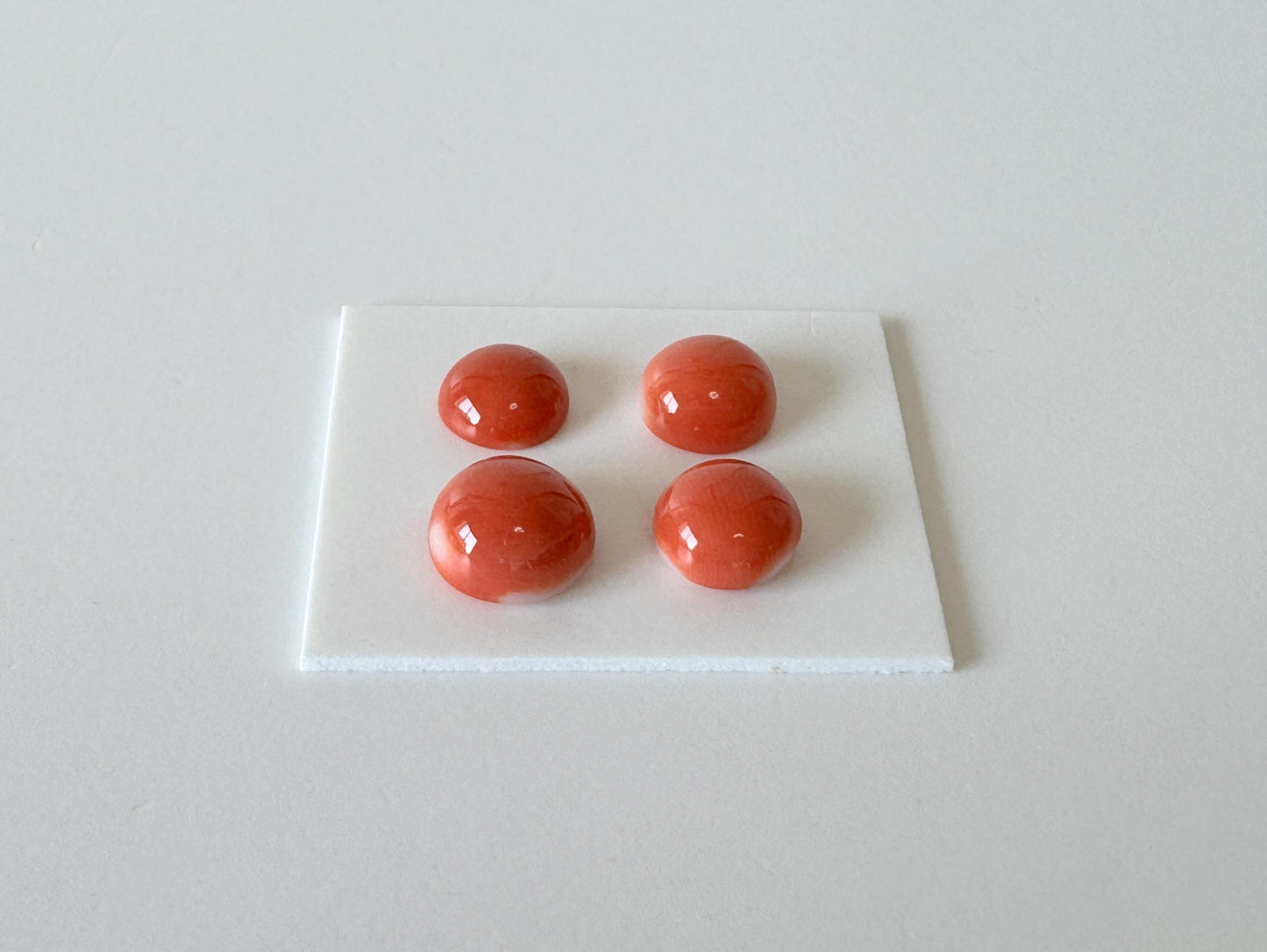 Momo Coral Round Cabochon Set of 4 Pcs, Japanese Orange Coral Loose | Natural Undyed | 7-8.2mm Half-Drilled Flat-Back Jewelry Supplies