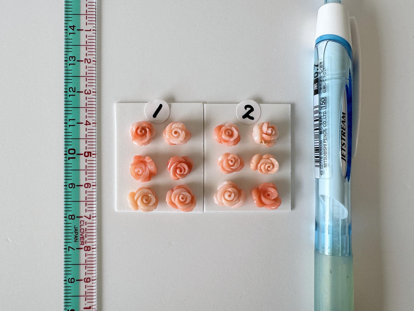 Pink Coral Rose Carvings Handmade Beads, Natural Deep Sea Coral (Value Priced Set, Drilled Holes, 6pcs 8.5-9.5mm)