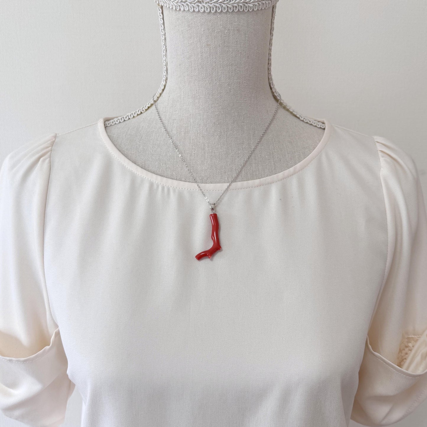 Natural Momo Coral Branch Pendant: Rhodium-Plated Silver Bail, 38mm