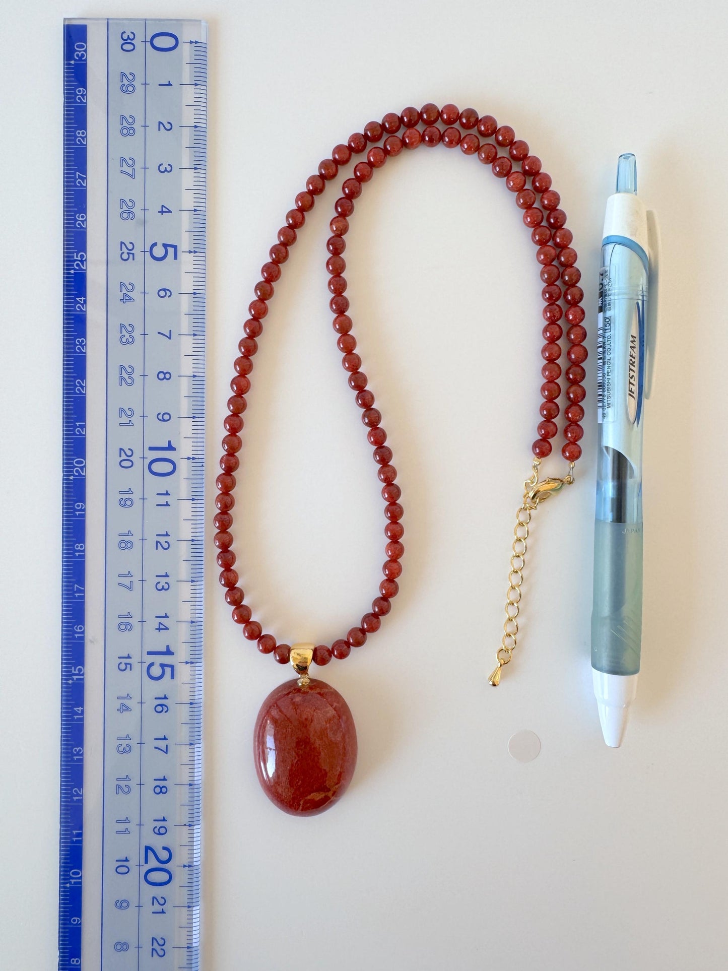 Sponge Coral Necklace with Oval Pendant, Dark Red, Brass Hook & Adjuster, Bail