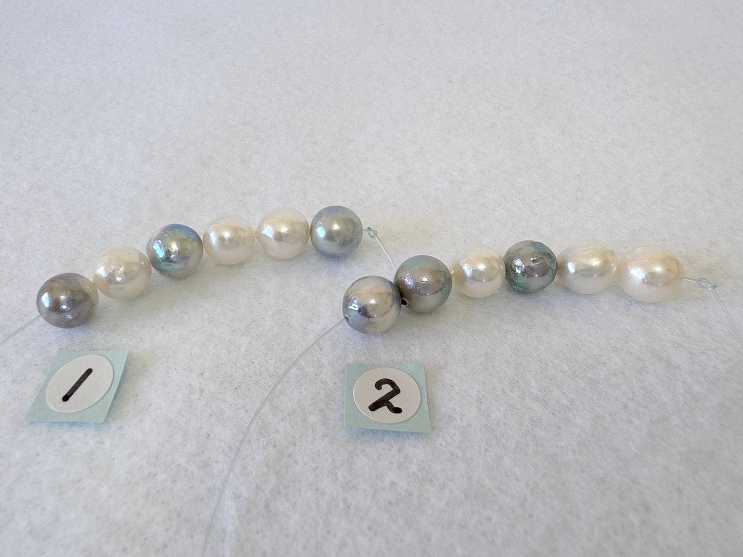 Japanese Natural blue/silver/white color Akoya Pearl Beads, 7-7.9mm, Mini Strand, Short Strand of 6 Pieces, Cultured in Sea Water