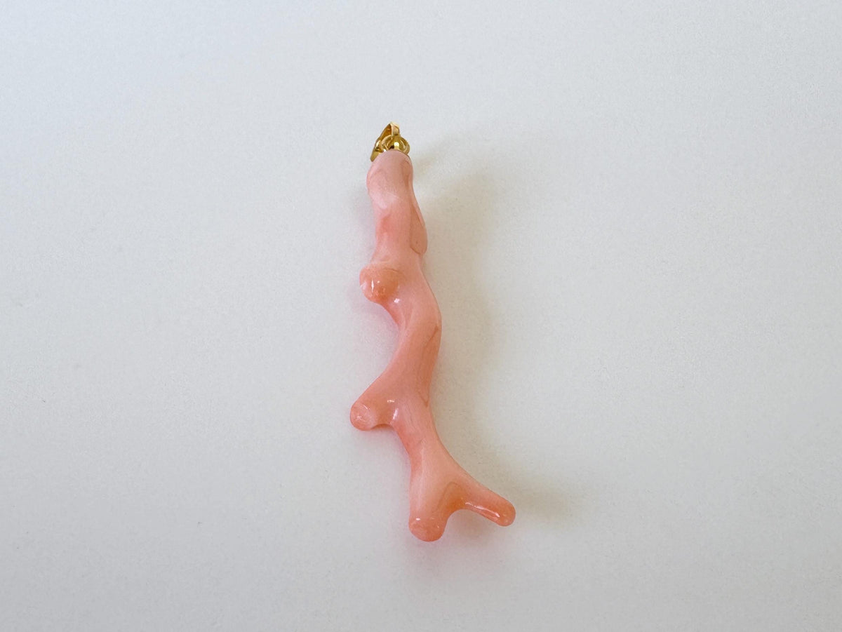 Coral Branch Pendant: Natural Pink Orange Deep Sea Coral - Gold-Plated Silver Bail, 45mm Length