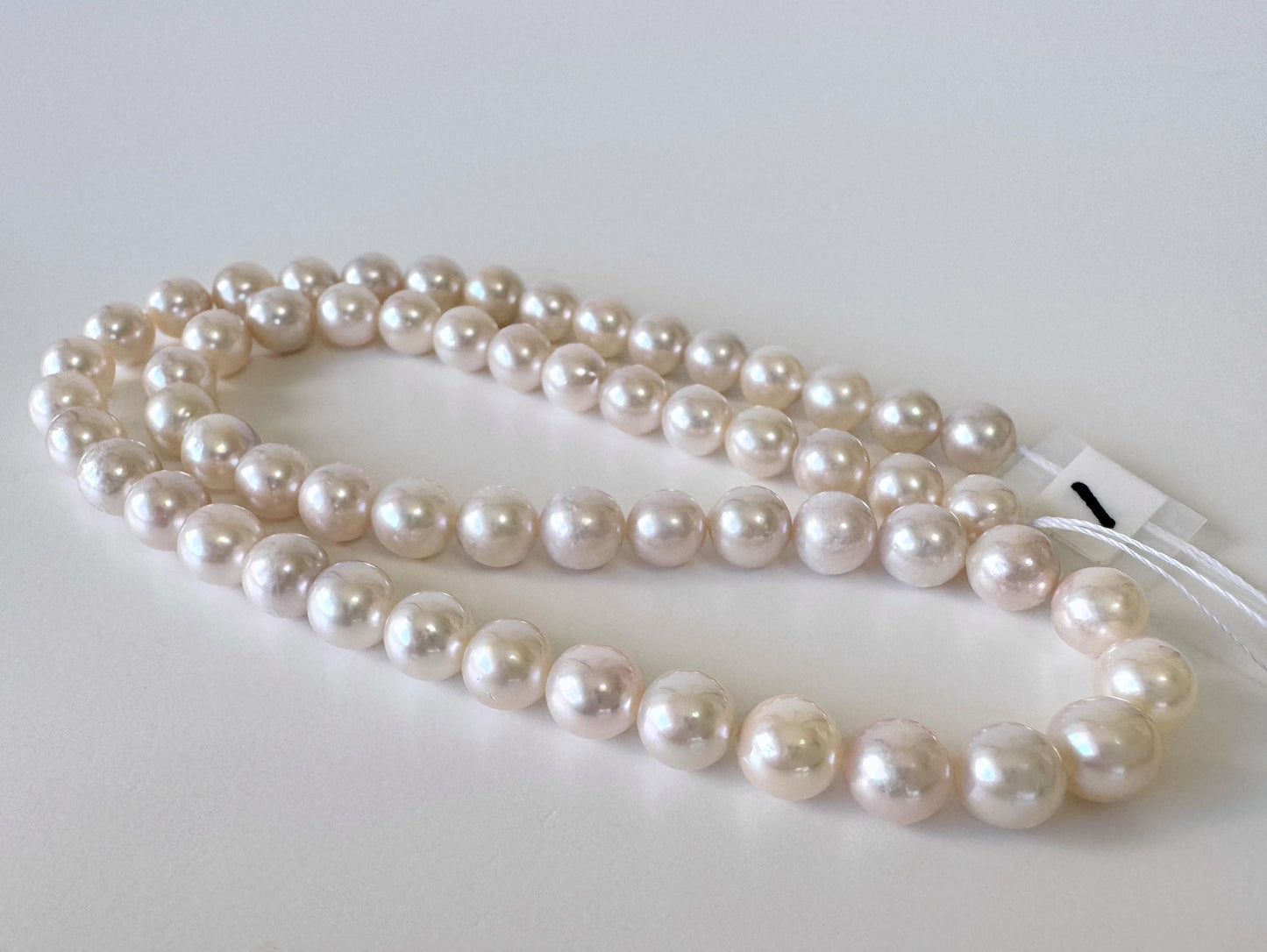 Japanese Akoya Pearl Strand: 6.5-7mm White Pink Cultured Saltwater Pearls, Full Strand | Genuine Beads, Craft Supplies | 40cm Length