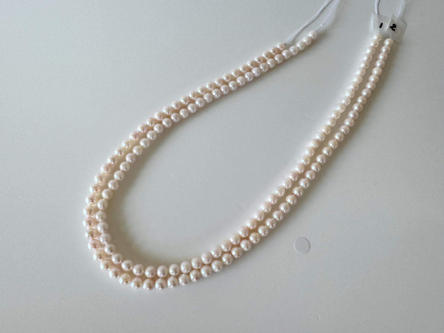 Akoya Pearl Strand: 5.5-6mm Japanese Cultured Pearls, White Pink Overtone | Full Strand, Saltwater Gems, 40cm Length
