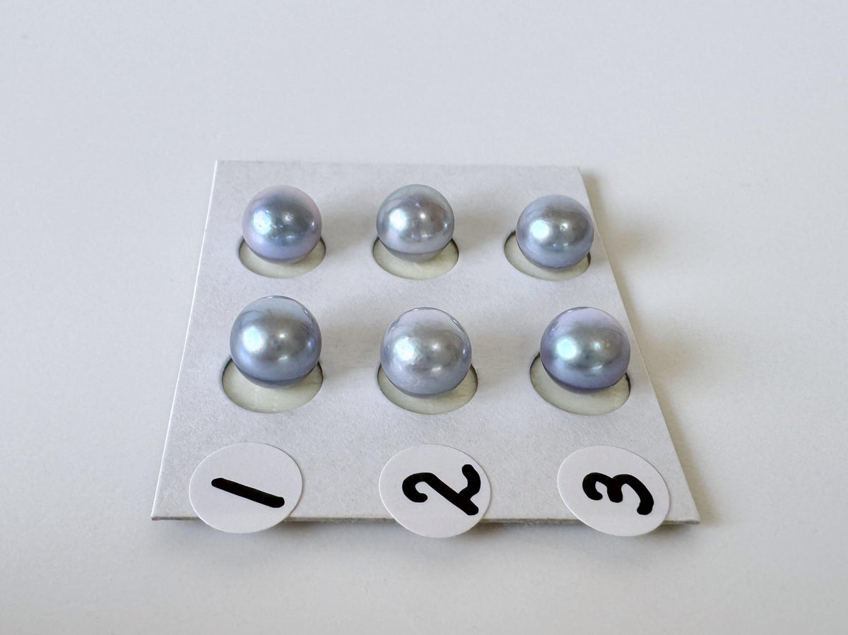 Japanese Blue/Silver (Treated) Akoya Pearl 7-7.5mm, Half-Drilled loose, Price per pair, Salt water pearl