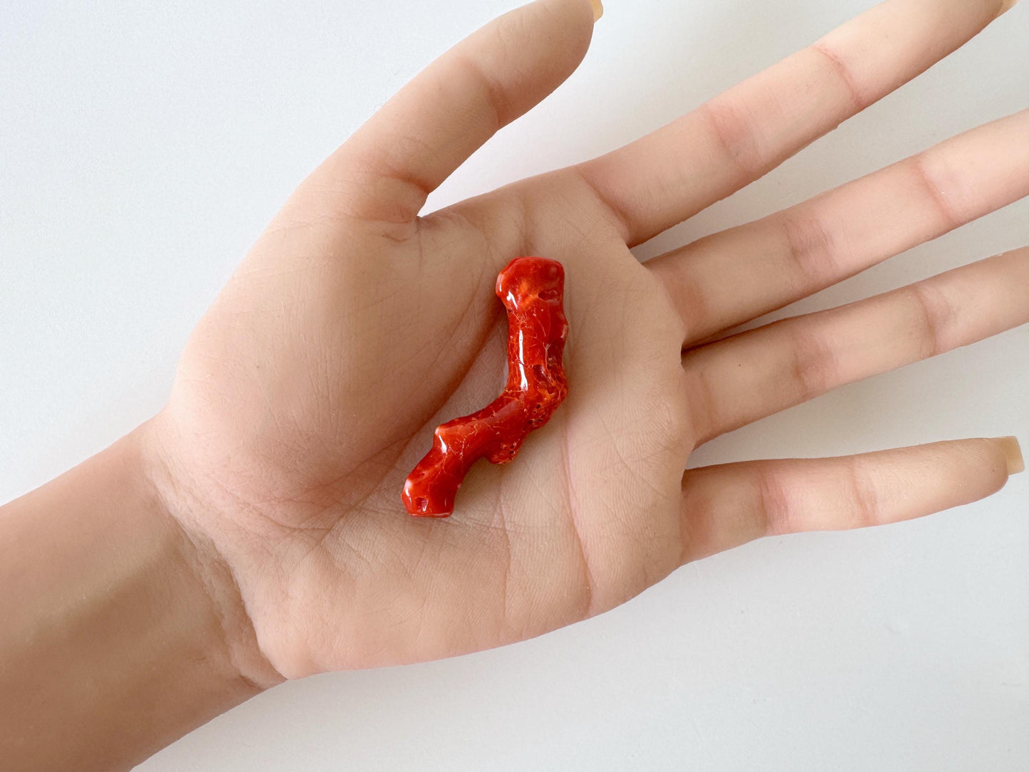 Japanese red(Aka) coral branch, 46mm, Hole on top, Natural red color coral for jewelry making