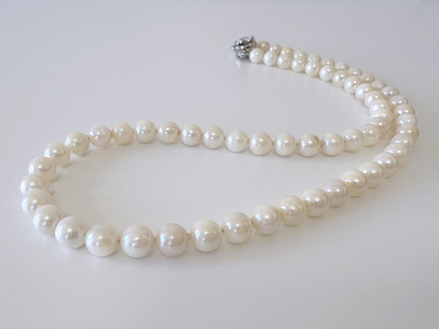 6.5-7mm Japanese Akoya Pearl Necklace with Silver Clasp, Genuine Akoya Pearl Beads Necklace, 45cm, 17.7in, Cultured Salt water pearl