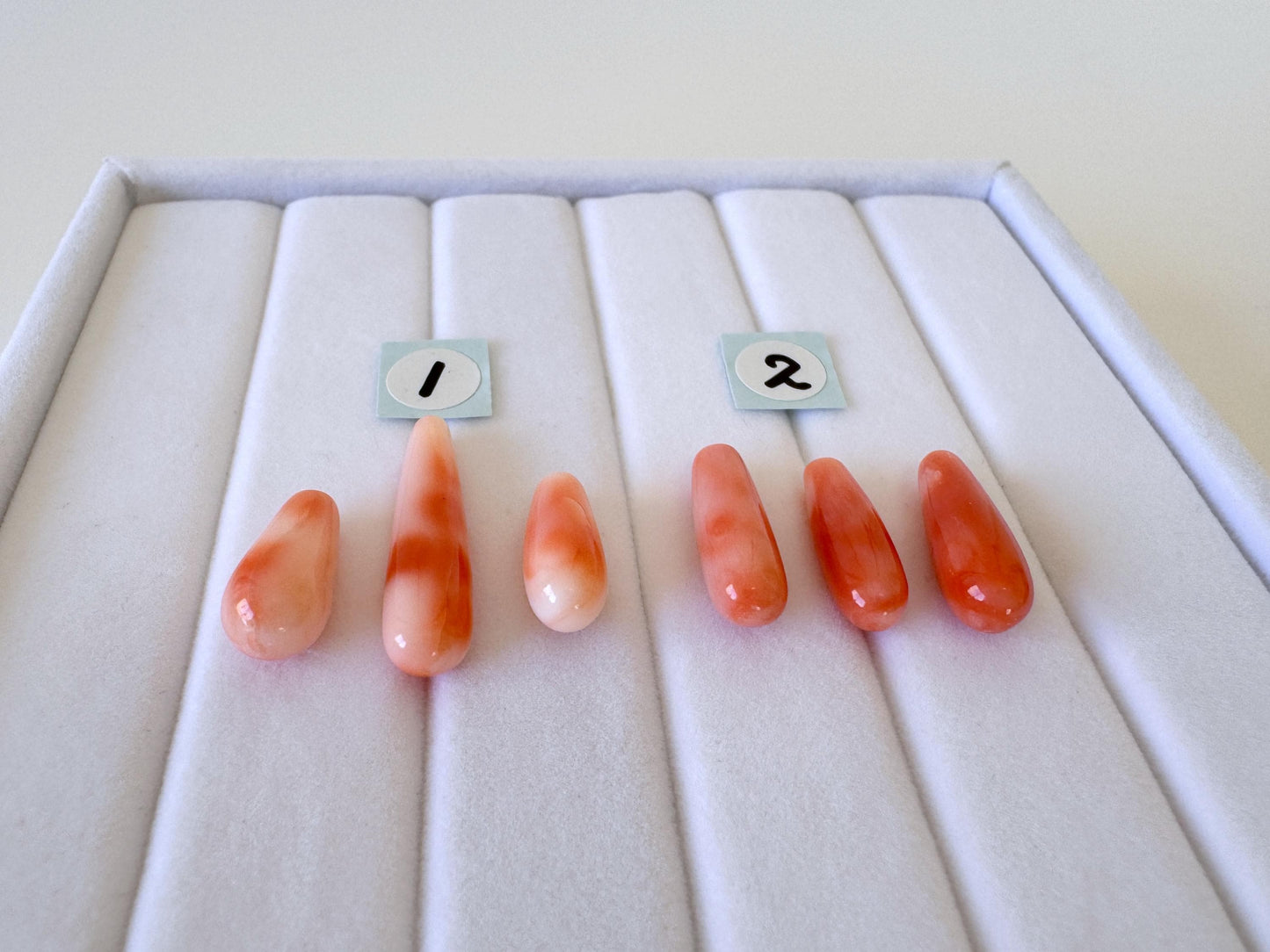 Natural Deep Sea Coral Drop Loose, Pink Orange, Jewelry Making, 3 Pcs set, Hole on Top