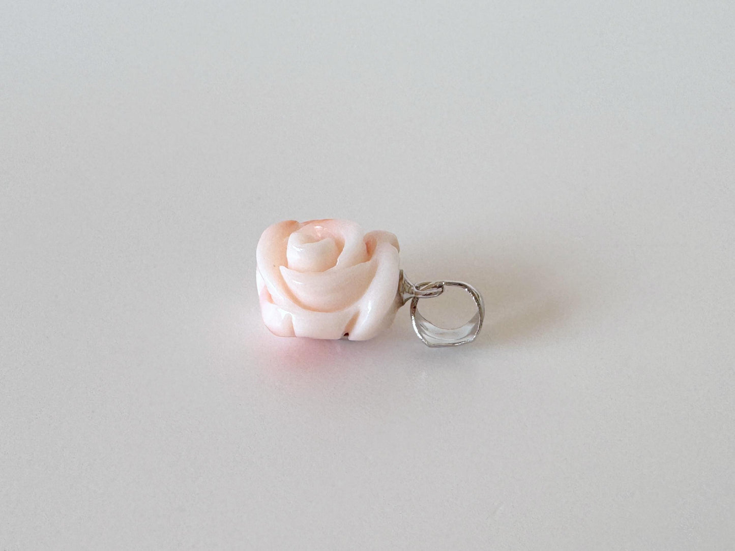 Natural Coral Rose Pendant Carved Jewelry, Deep Sea Coral, Pink White (13.6x12.3mm, Silver Bail, Genuine Coral Amulet)