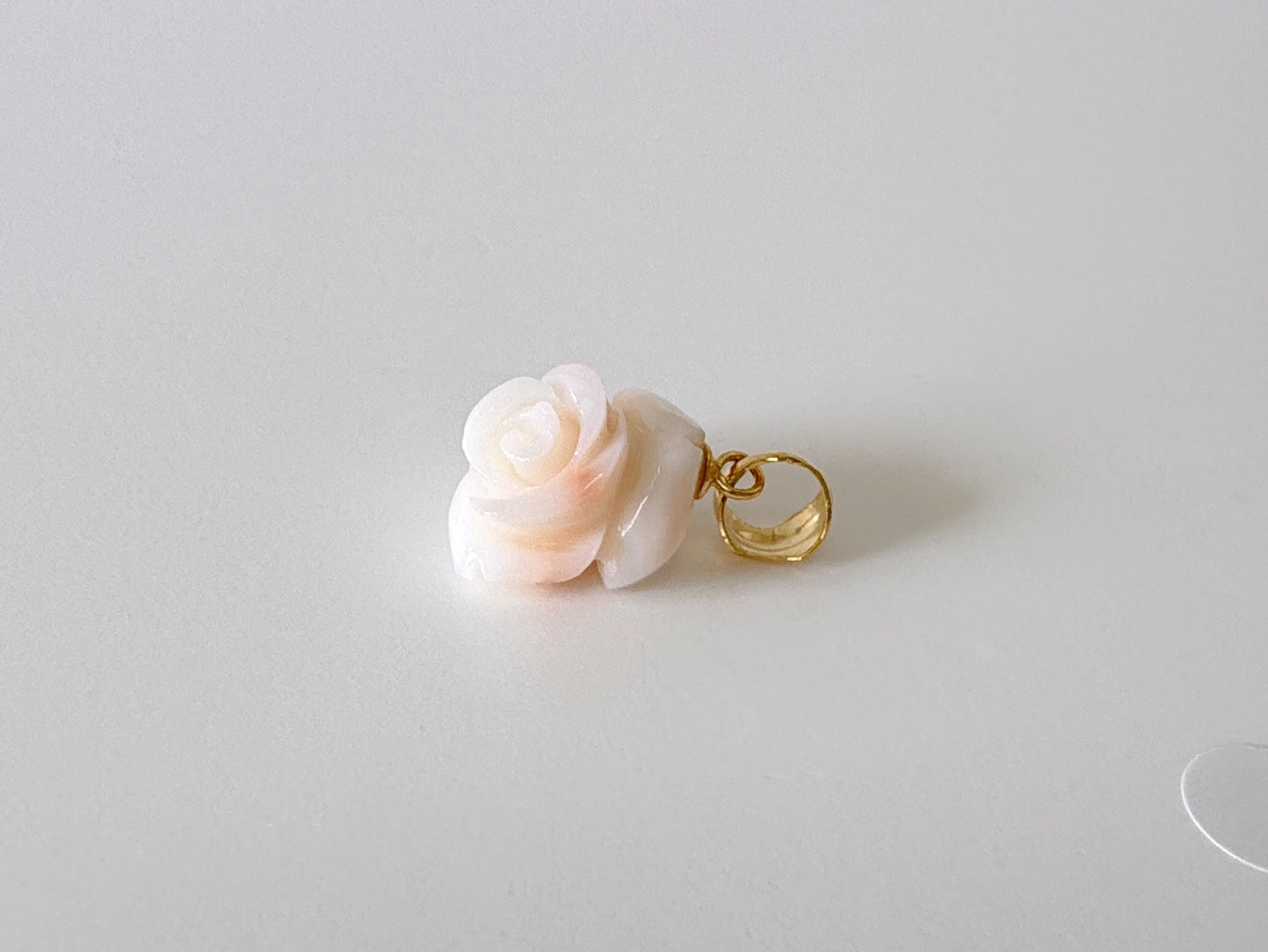 Deep Sea Coral Rose carved Pendant, 14.1x12.2mm, Natural White/Pink Color Coral, Silver (gold plated) bail, Genuine Coral Pendant