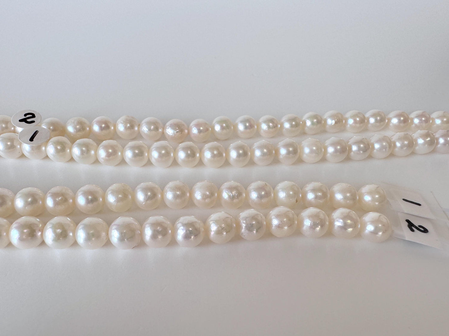 Akoya Pearl Strand - Cultured Saltwater Beads - Japanese White Pearls, 6.8-7.4mm, Full 40cm Length