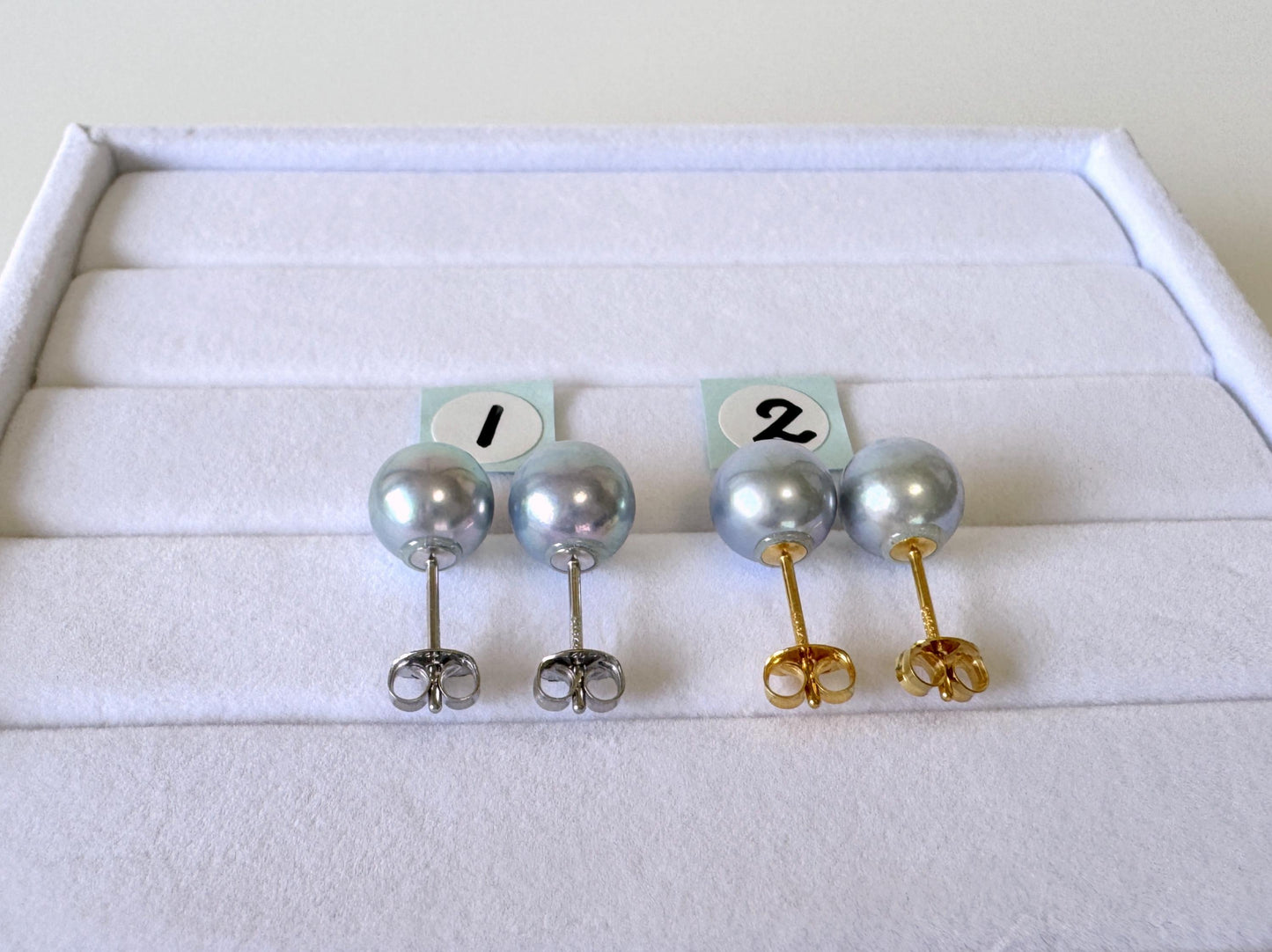 Japanese Akoya Pearl Stud Earrings, Blue Silver Treated (8mm, Silver925 Posts, Saltwater Cultured)