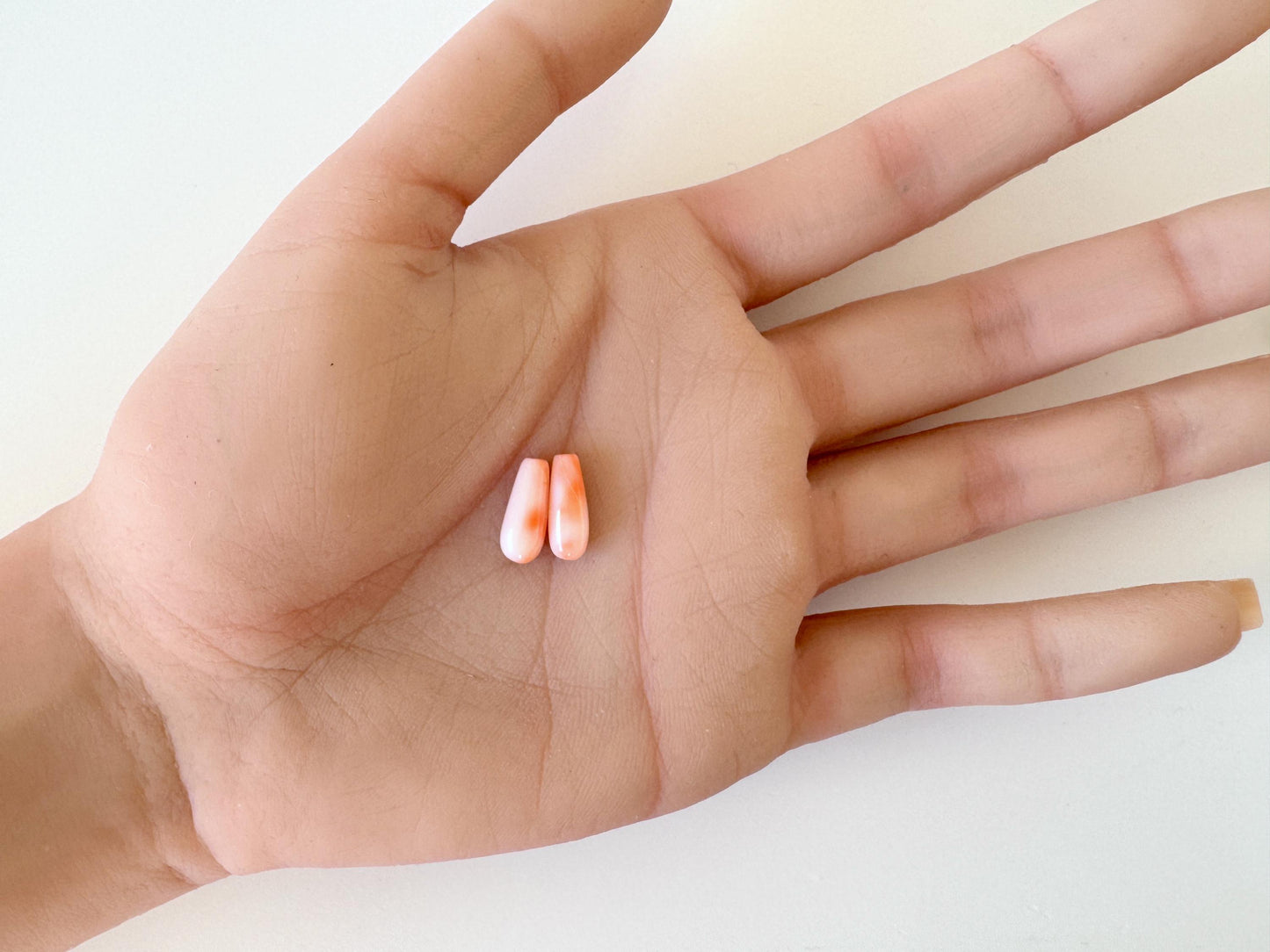 Natural Deep Sea Coral Drop Loose, Pink Orange, Jewelry Making, Per Pair, Hole on Top