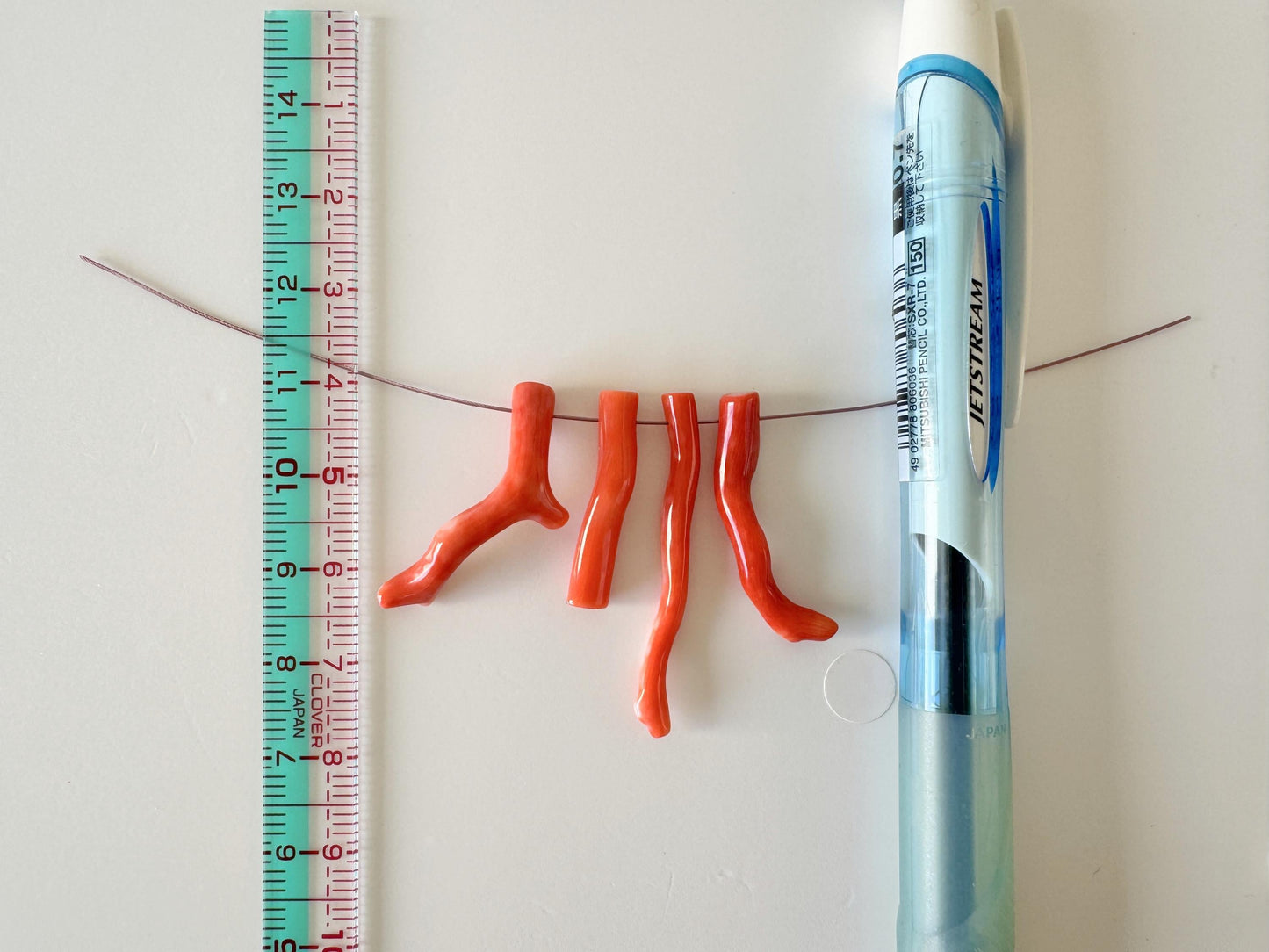 Momo Coral Branch Set: Natural Japanese Orange Coral for Jewelry Making (4pcs, Side Full-Hole, 24-36mm Length, Genuine Material)