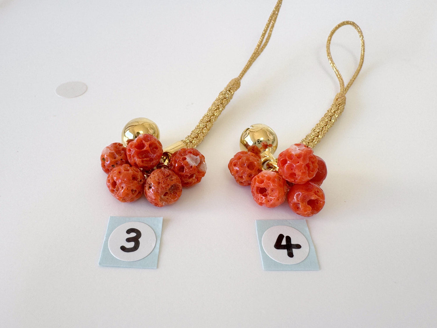 Lucky charm, Natural Aka (red) coral key strap, Netsuke strap, Natural color precious coral