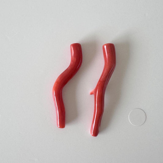 Momo Coral Branches: Natural Japanese Orange Vermilion Set, 37-41mm, Hole On Top | Precious Gemstones, Jewelry Supplies, Set of 2 Pieces