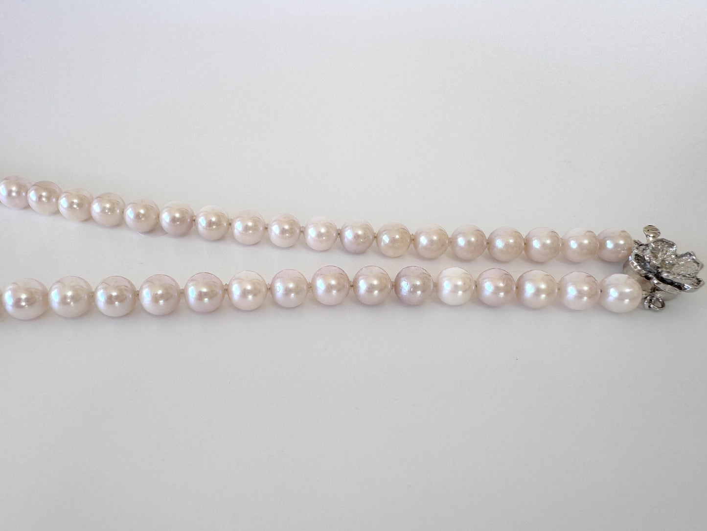 Necklace, 6.5-7mm Japanese Cream White Akoya Pearl Necklace with Silver Clasp, Genuine Akoya Pearl, 45cm, 17.7in, Cultured Salt water pearl